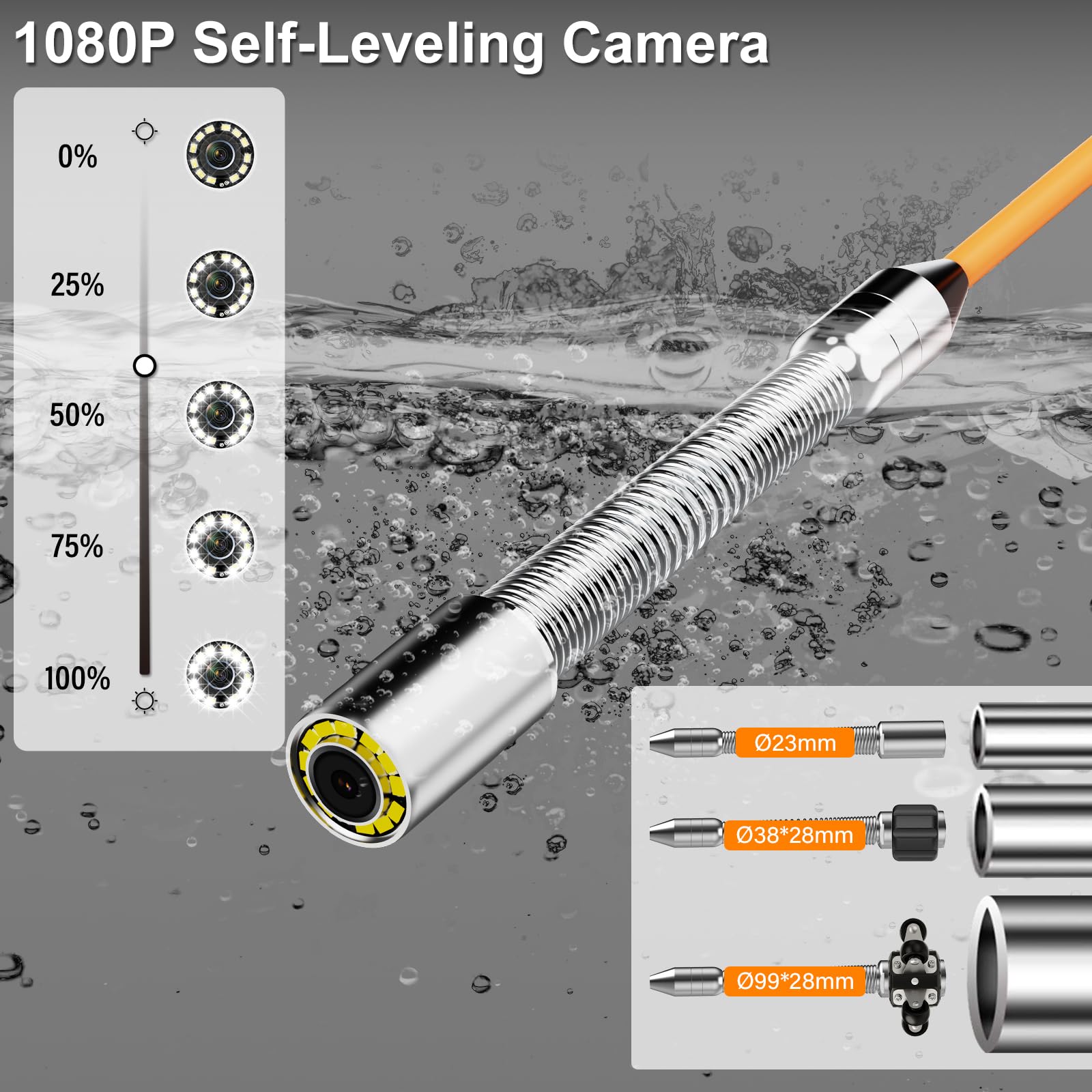 Cámara de Alcantarillado con Localizador 512Hz, Cámara Inspección Tuberías Auto Nivelante 23mm 1080P, Pantalla IPS 9", IP68 Impermeable, Contador de Metros, Batería 4500mAh, Tarjeta 32GB