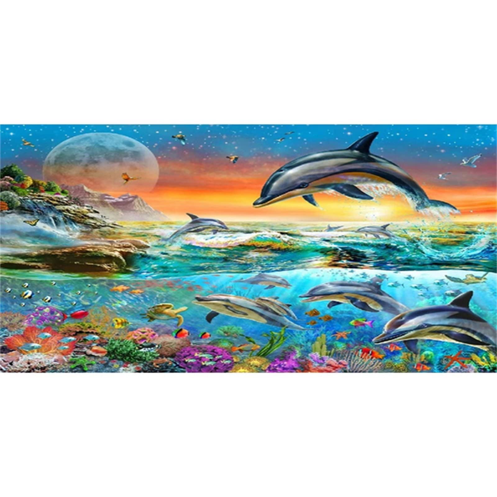 Diamond Painting 5D Fai Da Te Kit | Quadro Con Delfini E Cuori | 30x25 Cm | Tela Con Rilievi Di Resina | Senza Cornice - 3