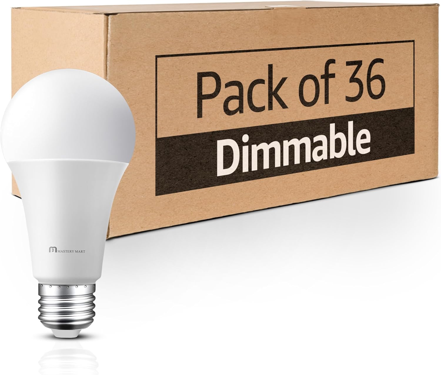MASTERY MART 36 Pack A19 LED Light Bulbs 60W Equivalent, 9.5W Dimmable, Flicker-Free, 800 Lumens, 2700K Soft White, E26 Base, 10000 Hours, Energy Saving, Bright for Home, Bedroom, Living Room