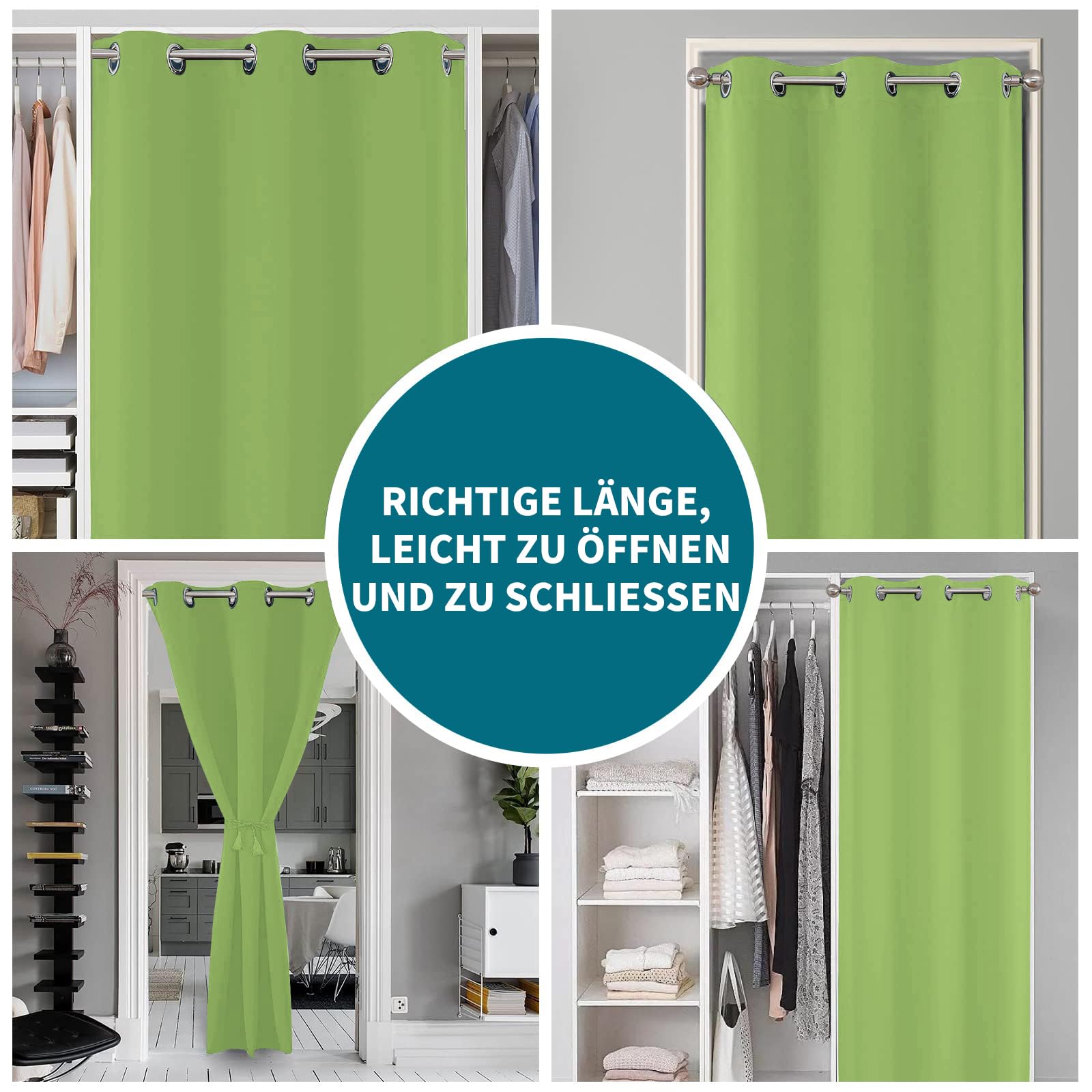 Joydeco Verduisteringsgordijnen, 1 stuk, deurgordijn, ondoorzichtig, deurgordijn met ringen, thermische koudebescherming, hittebescherming, geluidsisolatie voor slaapkamer, woonkamer, zwart, 1 x H 210
