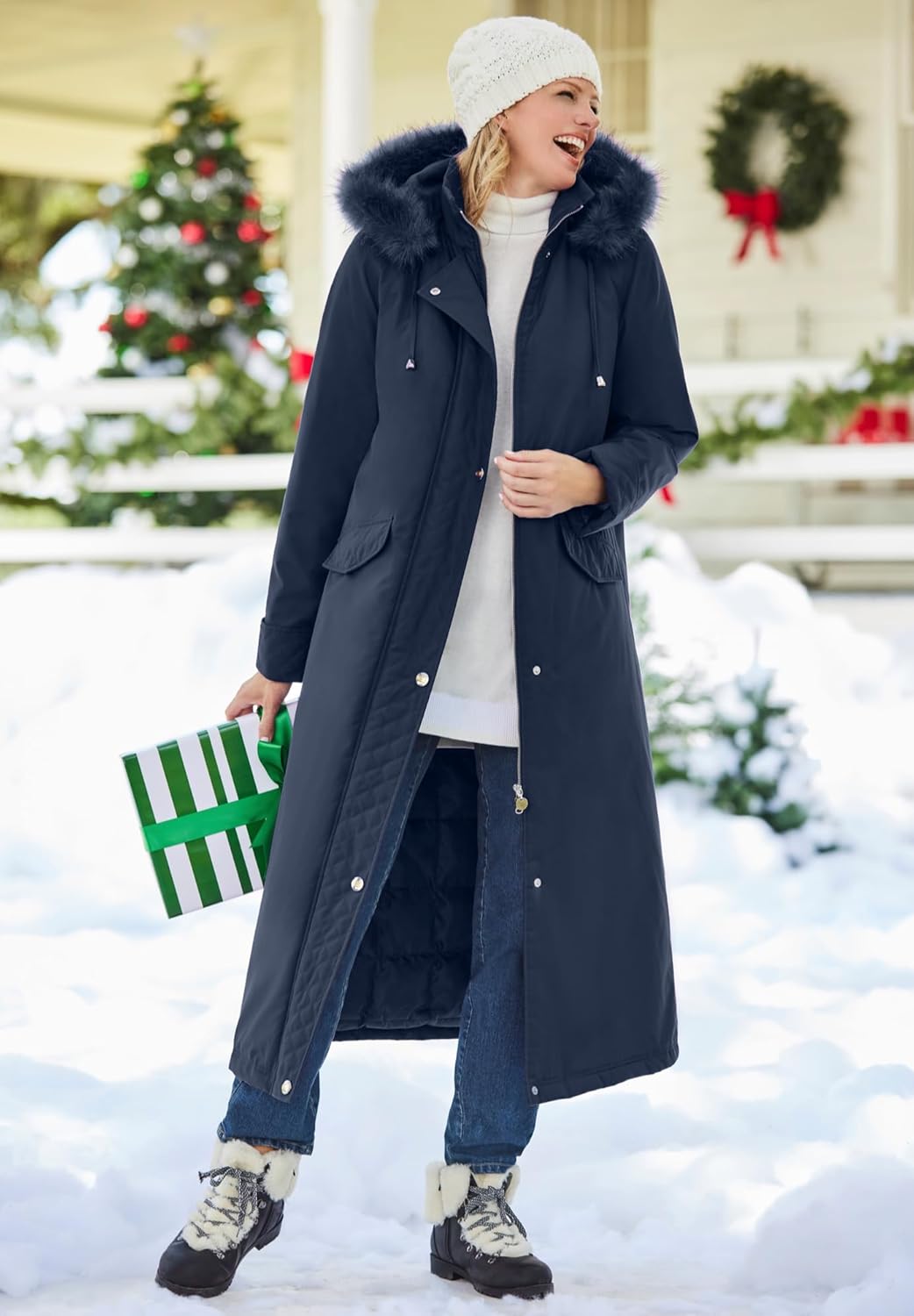 Woman Within Plus Size Long Hooded Dtm Faux Down Parka Coat - Image 2