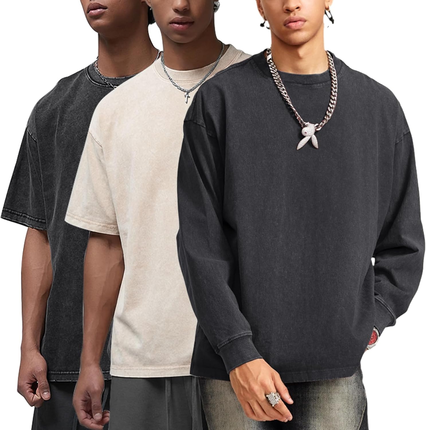 Arssm Mens Oversized T Shirts Cotton Acid Wash T-Shirts Baggy Vintage Tees Loose Fit Heavyweight Streetwear Tops