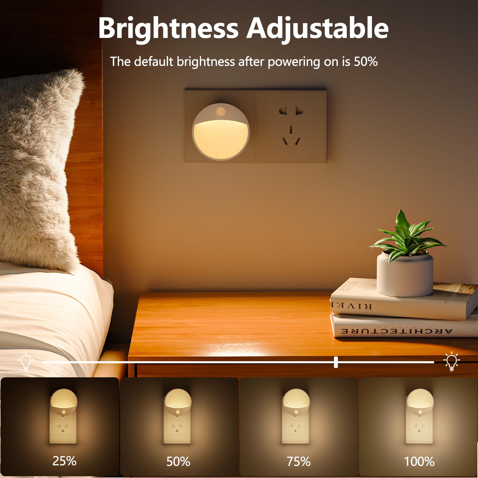 Luz Nocturna Luz con Sensor de Movimiento y Crepuscular, LED Enchufable, Brillo Regulable - 2 Unidades, Ideal para Dormitorio, Habitación Infantil, Bebé, Baño, Pasillo y Escaleras