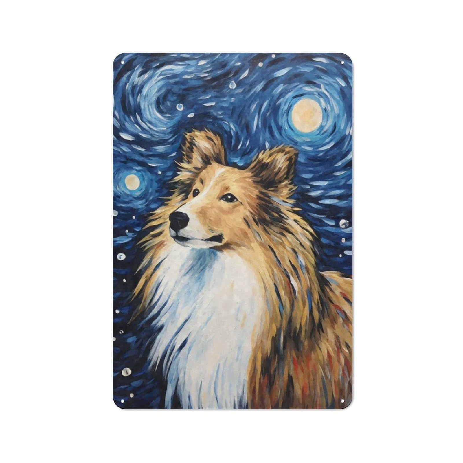 Junmoney Style-7 Tin Wall Plaque 30X20cm With Shetland Sheepdog Night For Café Or Restaurant, New Home Wall Decor For Hospitality Interior Collectors