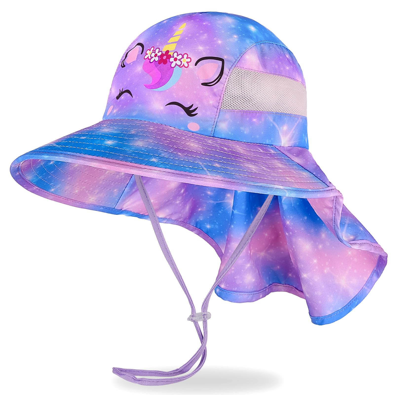 MHJY Kids Sun Hat Girls UV Protection Summer Hats Adjustable Beach Cap Unicorn Bucket Hats with Wide Brim Neck Flap for Toddlers 2-9 Years — view 22