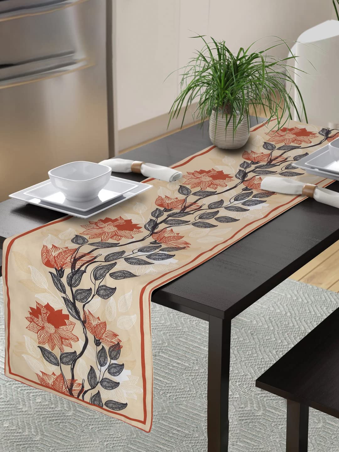 Alina Decor Digital Printed Poly Cotton Washable Runner for Dining Table Runner/ Center Table Runner for Dining Table 6-8 Seater (13 Inch X 60 Inch) Table Runner Cloth Beige and Orange, Large (B0C55FQG6P) Amazon Price History, Amazon Price Tracker