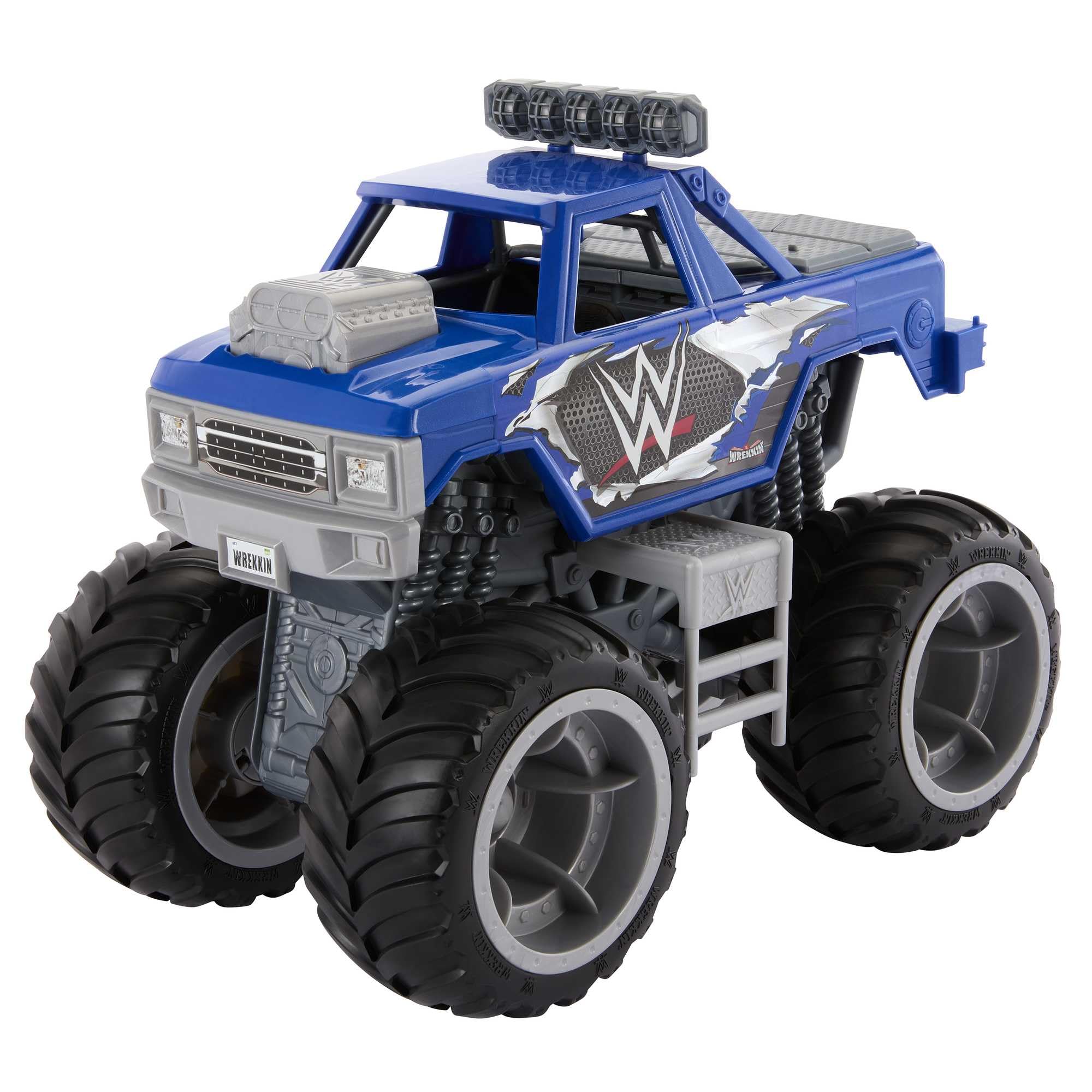 Mattel WWE Wrekkin Slam Crusher Monster Truck Figura de acción de un vehículo de la WWE con 8 piezas rompibles, HPG36