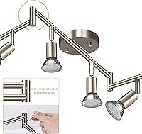 Vista 5 de Unicozin Kit de Iluminación de Riel LED de 6 Luces, Níquel Mate, Iluminación de Focos de Techo de 6 Vías, Cabezal Flexiblemente Rotativo, Luz