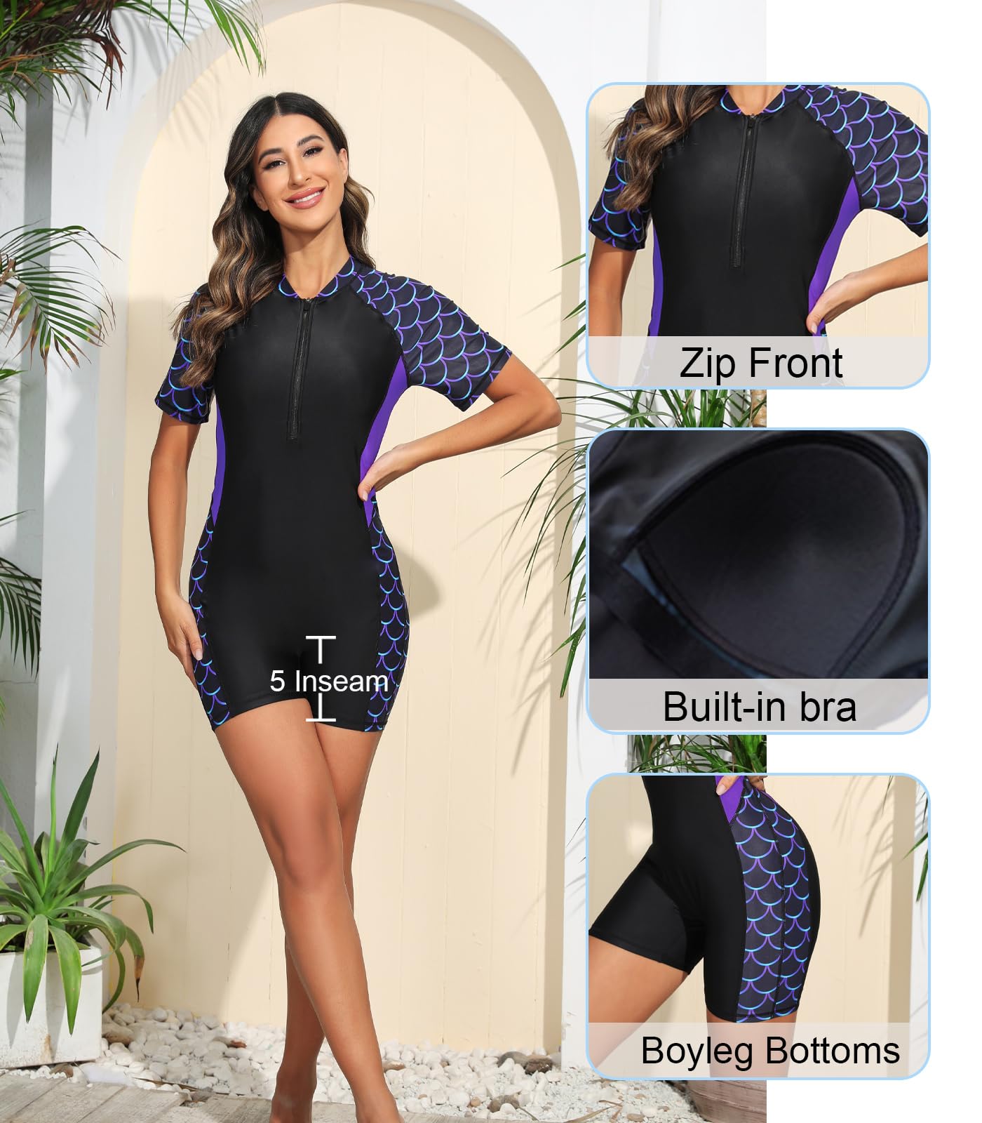Halcurt One Piece Rash Guard Maillot de Bain Une pièce Femme