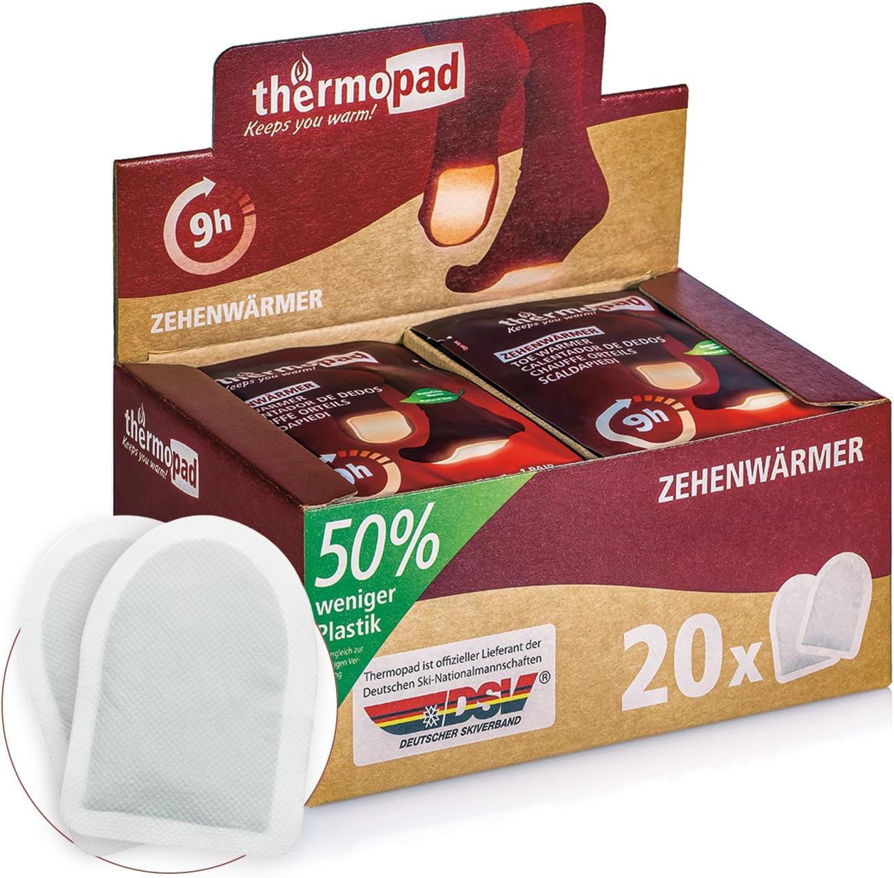 THERMOPAD Calentadores de Dedos - 20 Pares - Calor Natural hasta 9 Horas - para Todos los Zapatos - Activado por Aire inmediatamente