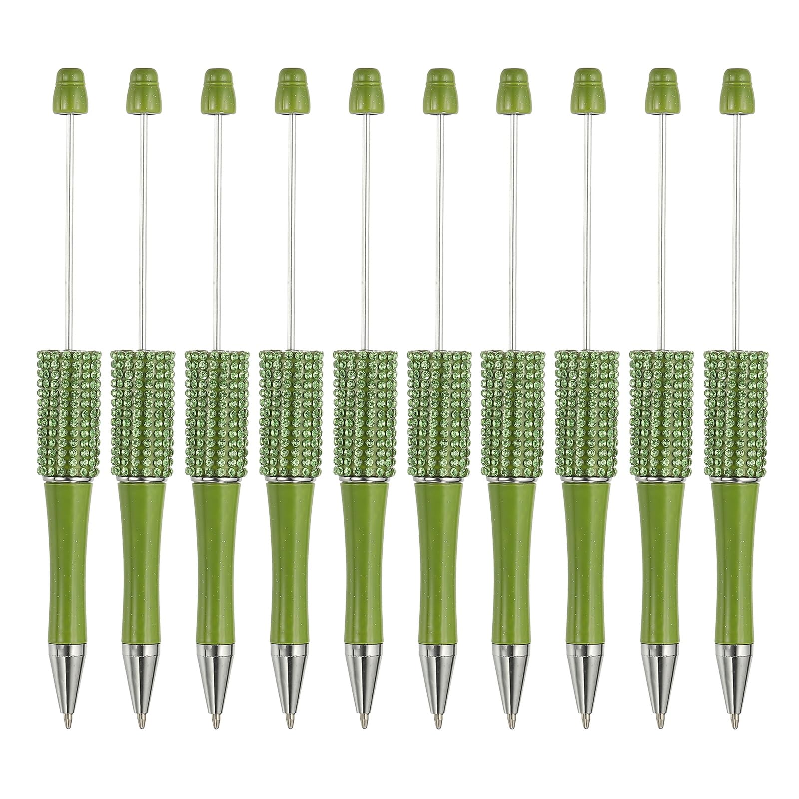 PATIKIL Diamond Beadable Pens, 10 Pcs Plastic Black Ink Bead Pen Creative DIY Ballpoint Pens for Teacher Office DIY Crafts Party Decorations Handmade Supplies, Green