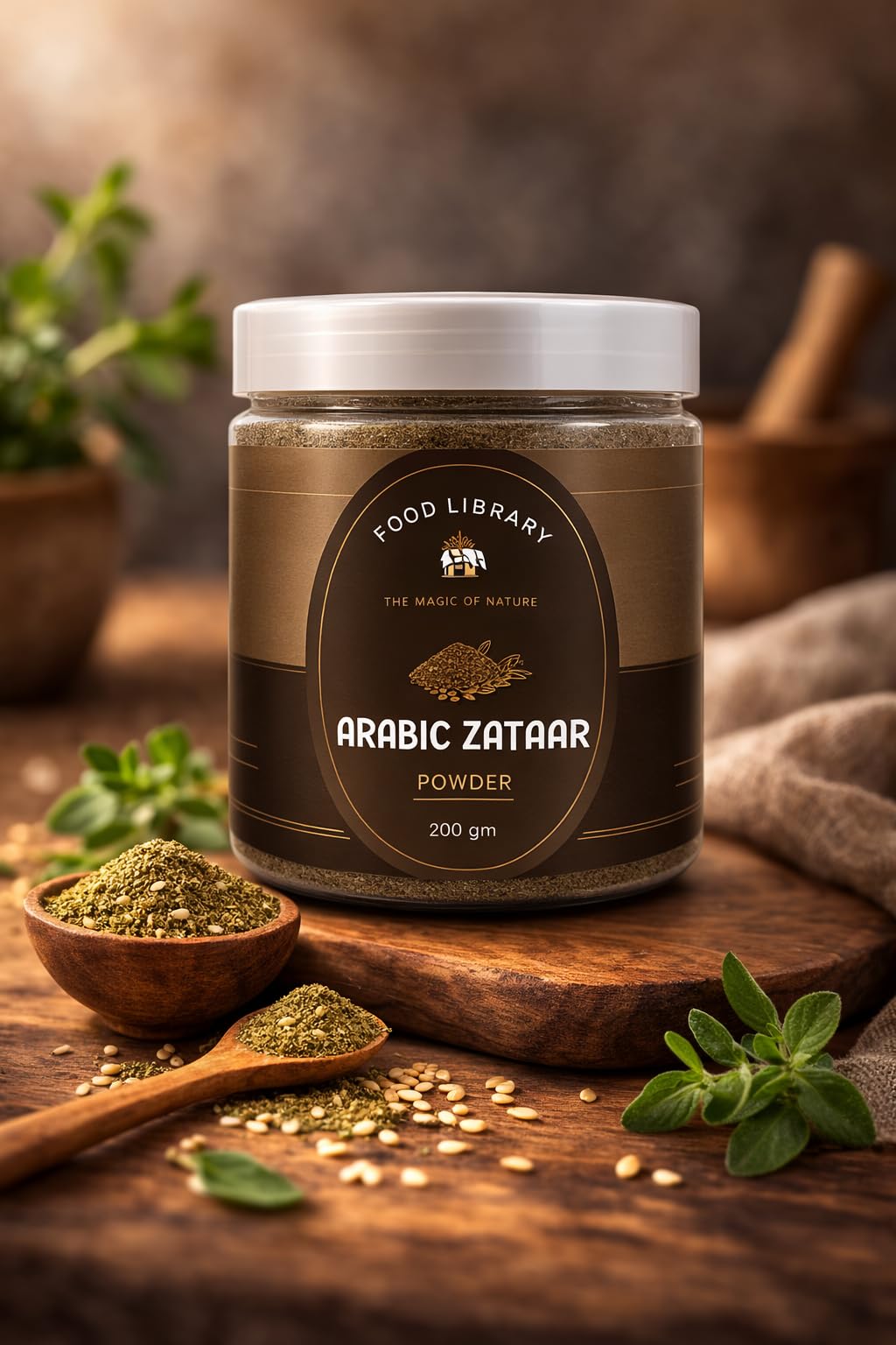 Food Library The Magic Of Nature Middle Eastern Zaatar Powder, 200g | Authentic World Flavours Seasoning | Classic Zatar Spice Blend for Salads, Breads, Marinades & Dips