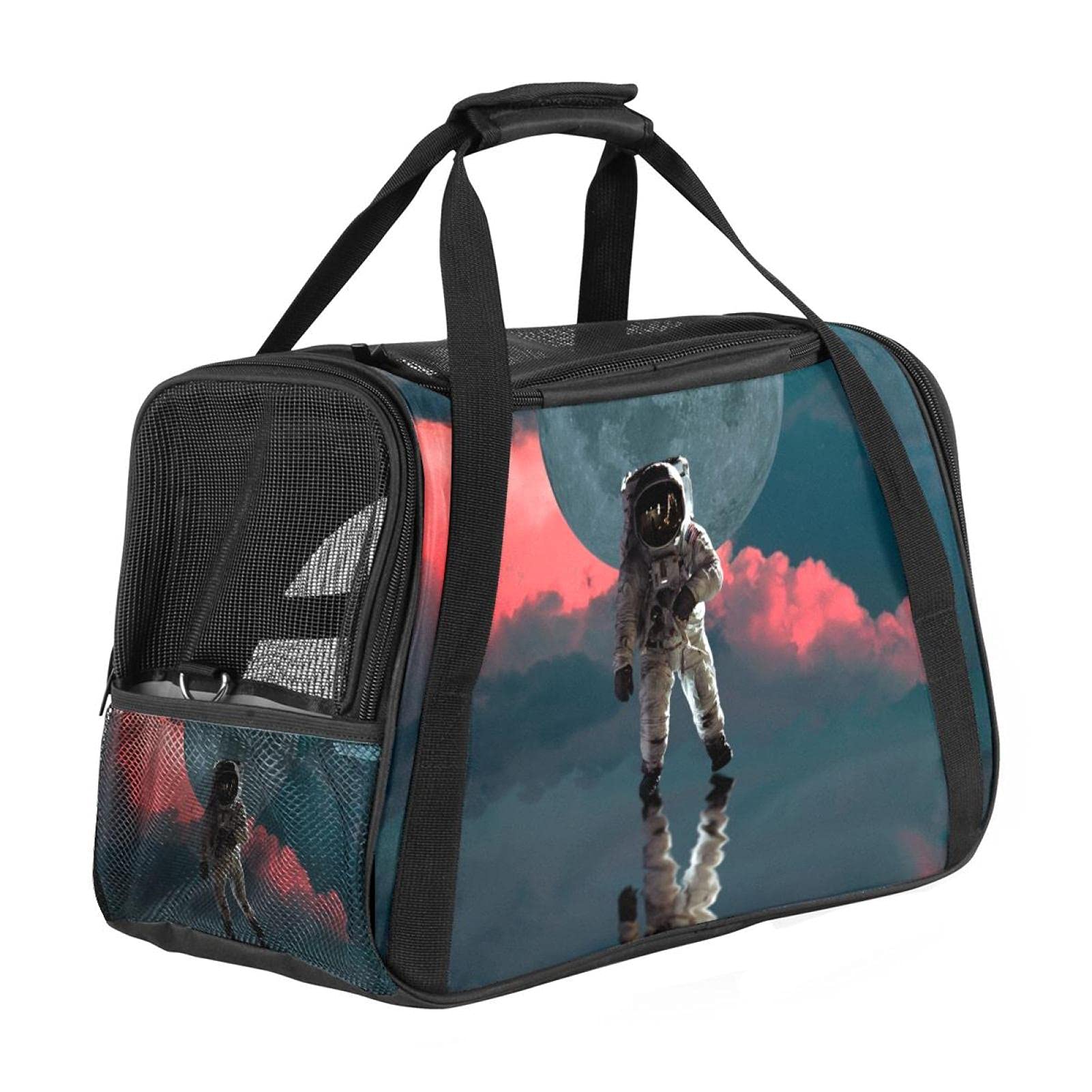Bolsa de viaje aprobada por aerolíneas para gato con estampado del espacio y la luna
