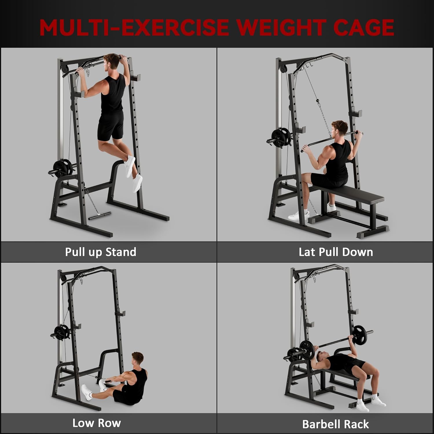 Soozier Soozier Power Cage – Multi-Functional Rack with Cable Pulley & 15-Level Squat Stand - Image 3