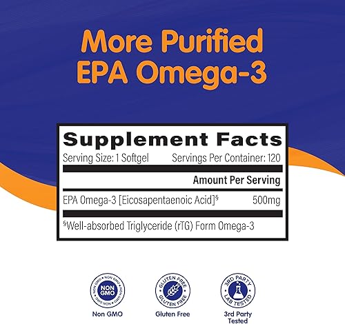 Miniatura 3 de OmegaVia Aceite de pescado omega-3 EPA 500 120 cápsulas 500 mg de EPApíldora fórmula EPA de alta pureza forma de triglicéridos certificado IFOS 5