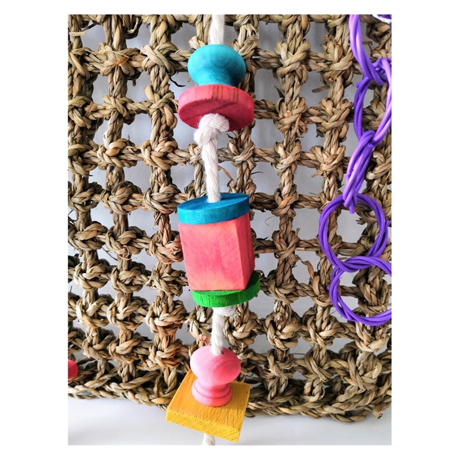 Juguete para pájaros, 30 x 30 cm, red de escalada para loro, hamaca para mascotas, juguete de mordedura, colorido, seguro, papagayo natural, juguete de escalada para mascotas