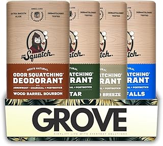 Deodorant Men by Dr. Squatch Wood Barrel Bourbon Deodorant 2.65 oz Bundle with Dr. Squatch Pine Tar, Birchwood Breeze & Fresh Falls Deodorants 2.65 oz – Natural Scented Deodorants – Gift Set (4 Items)