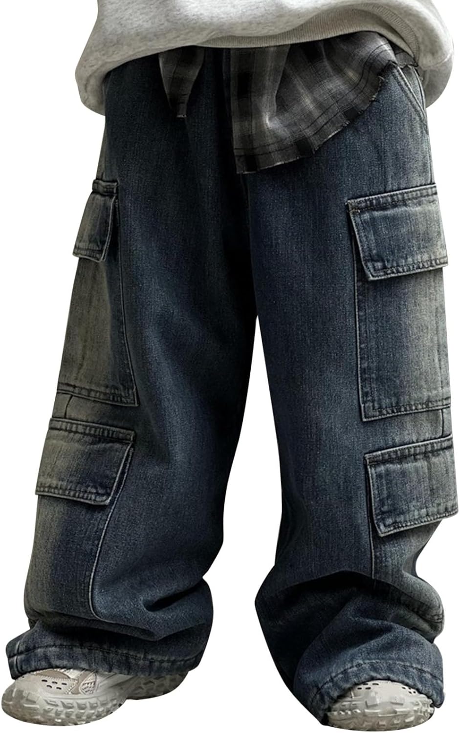 Baggy Cargo Pants for Teen Girls Wide Leg Jeans Y2k Hip Hop High Waisted Denim Trousers Kids Casual Streetwear Grunge Clothes