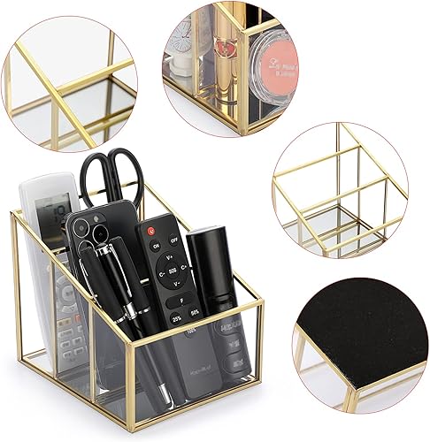Miniatura 4 de Sumnacon Soporte para control remoto de cristal, magnífico soporte para control remoto con 3 compartimentos, organizador de almacenamiento de