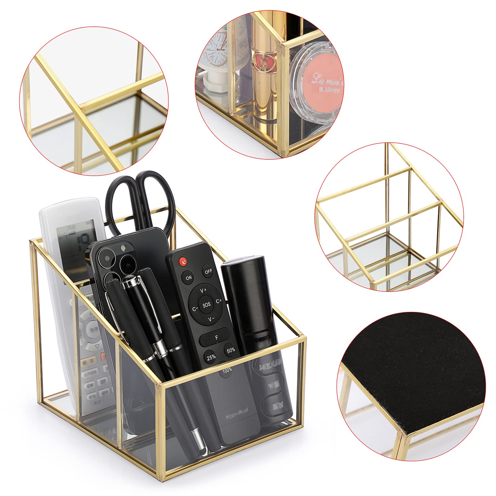 Sumnacon Glas-Fernbedienungshalter, wunderschöner Fernbedienungshalter mit 3 Fächern, Fernbedienungs-Aufbewahrungs-Organizer für Tisch, Schlafzimmer, Wohnzimmer, Hotel und Büro