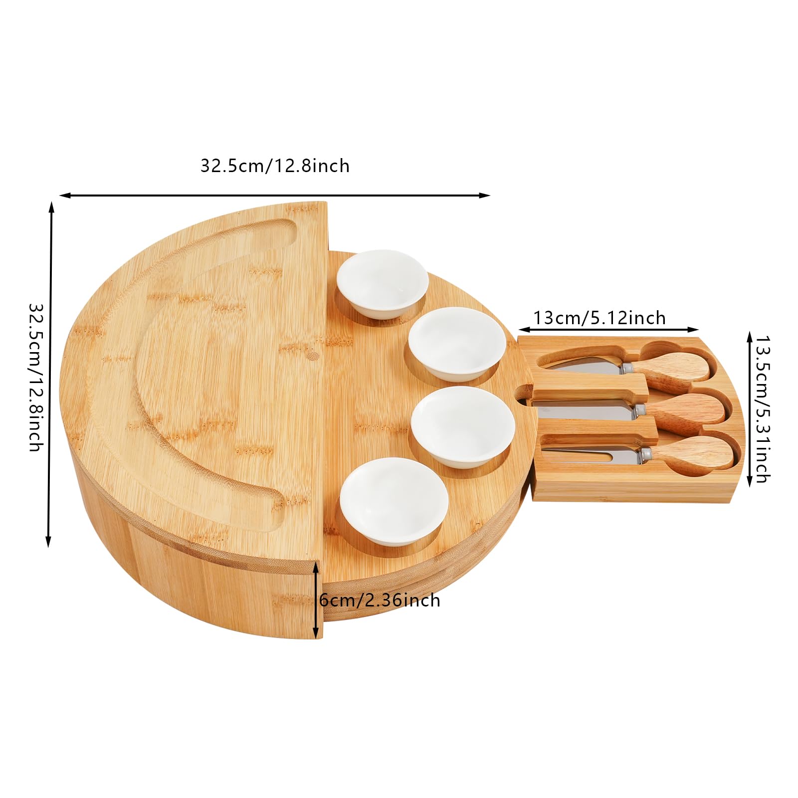 Planche à fromage avec couteau à fromage - Plateau de service rotatif à 360° - Pour plateau à fromage - 32,5 x 32,5 cm - Couleur bois