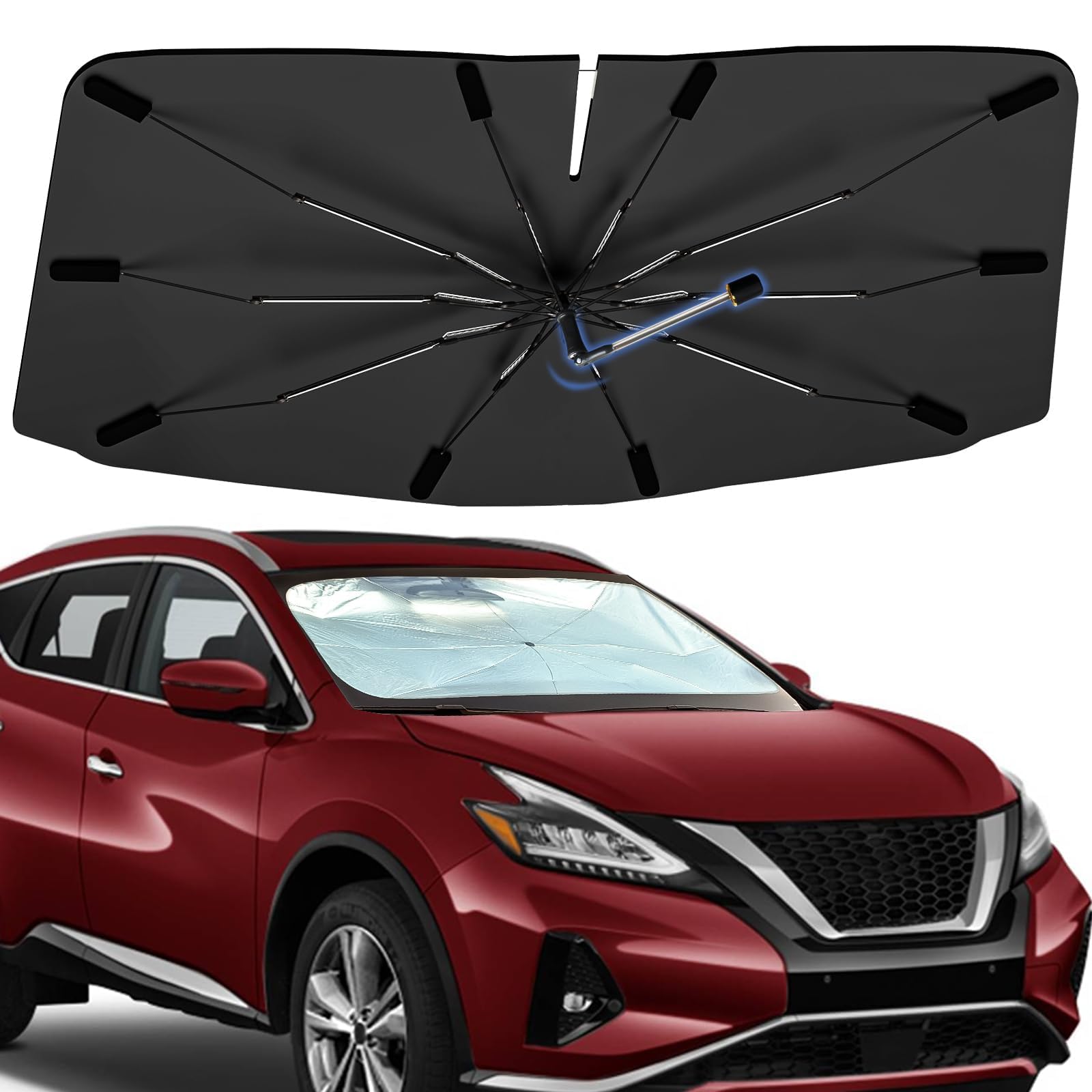 Windshield Sun Shade Umbrella for Nissan Murano 2015-2026, Foldable Car Sunshade for Front Window, Highly Reflective Auto Sun Shield Visor for UV