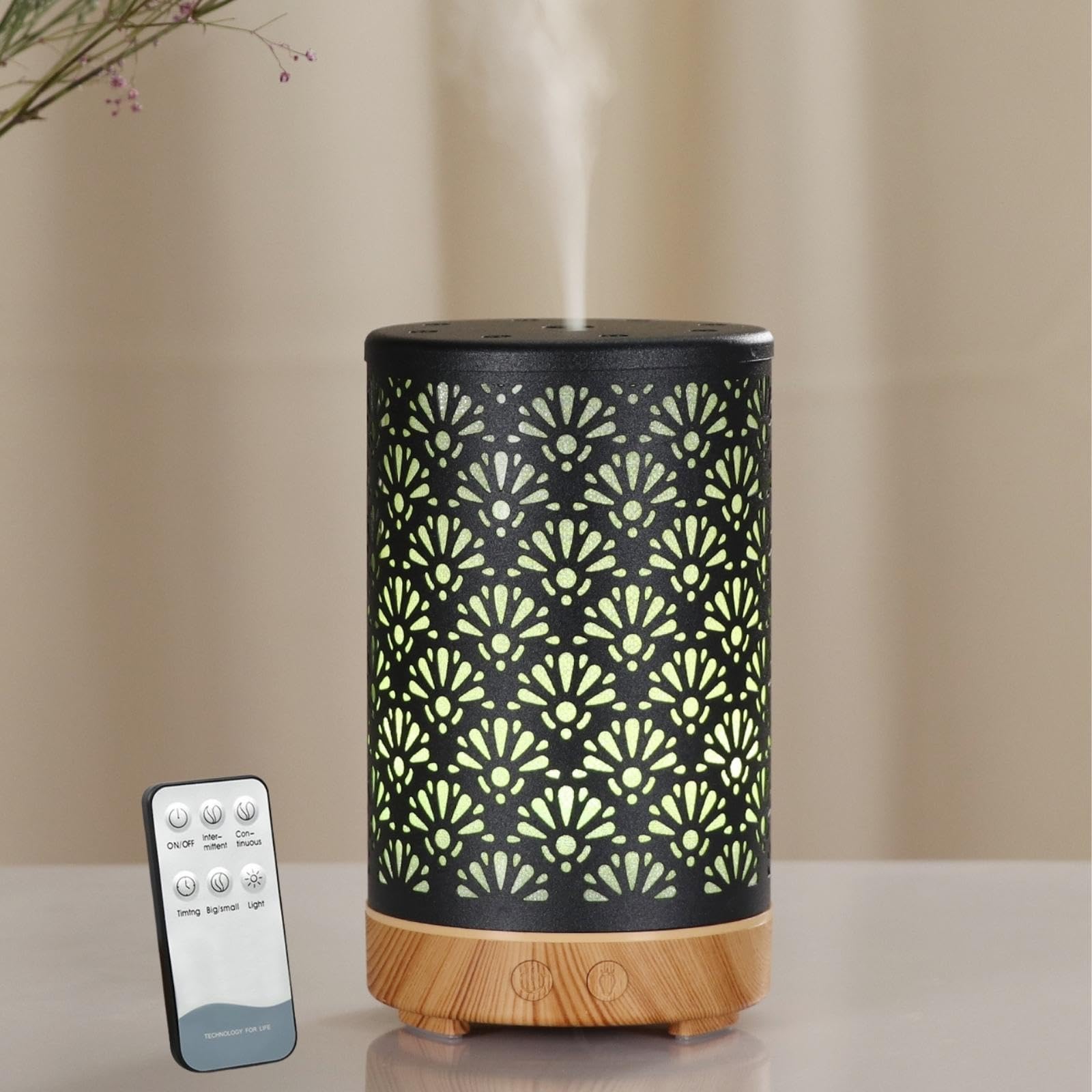 Zen’Arôme Diffuseur Ultrasonique Aromathérapie Sofia - Diffusion Huile Essentielle à Froid - Diffuseur Électrique avec Télécommande - Éclairage Led Personnalisable – Coque en Métal avec Décor Original