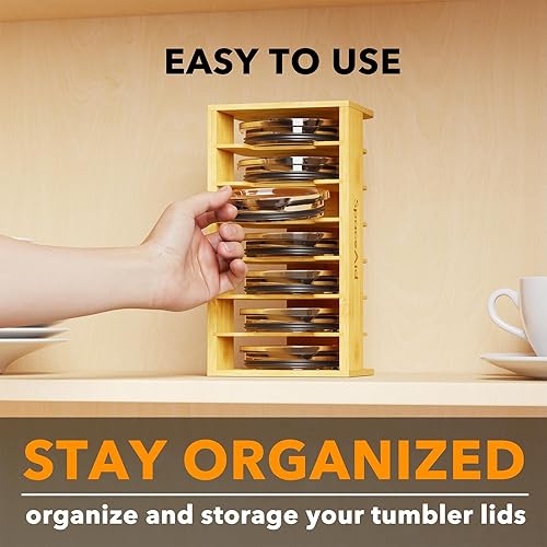 Miniatura 5 de SpaceAid Organizador de tapa de vaso de bambú para armario de cocina, organizador de tapa de botella de agua para organización de gabinete,