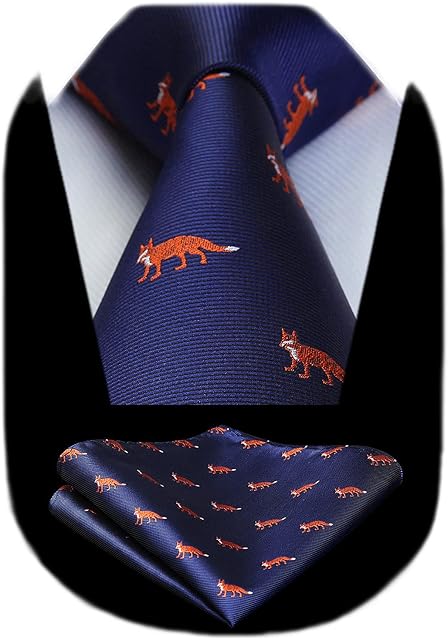 HISDERN Men's Animal Pattern Ties Wedding Tie Handkerchief Fashion Print Business Necktie & Pocket Square Set
