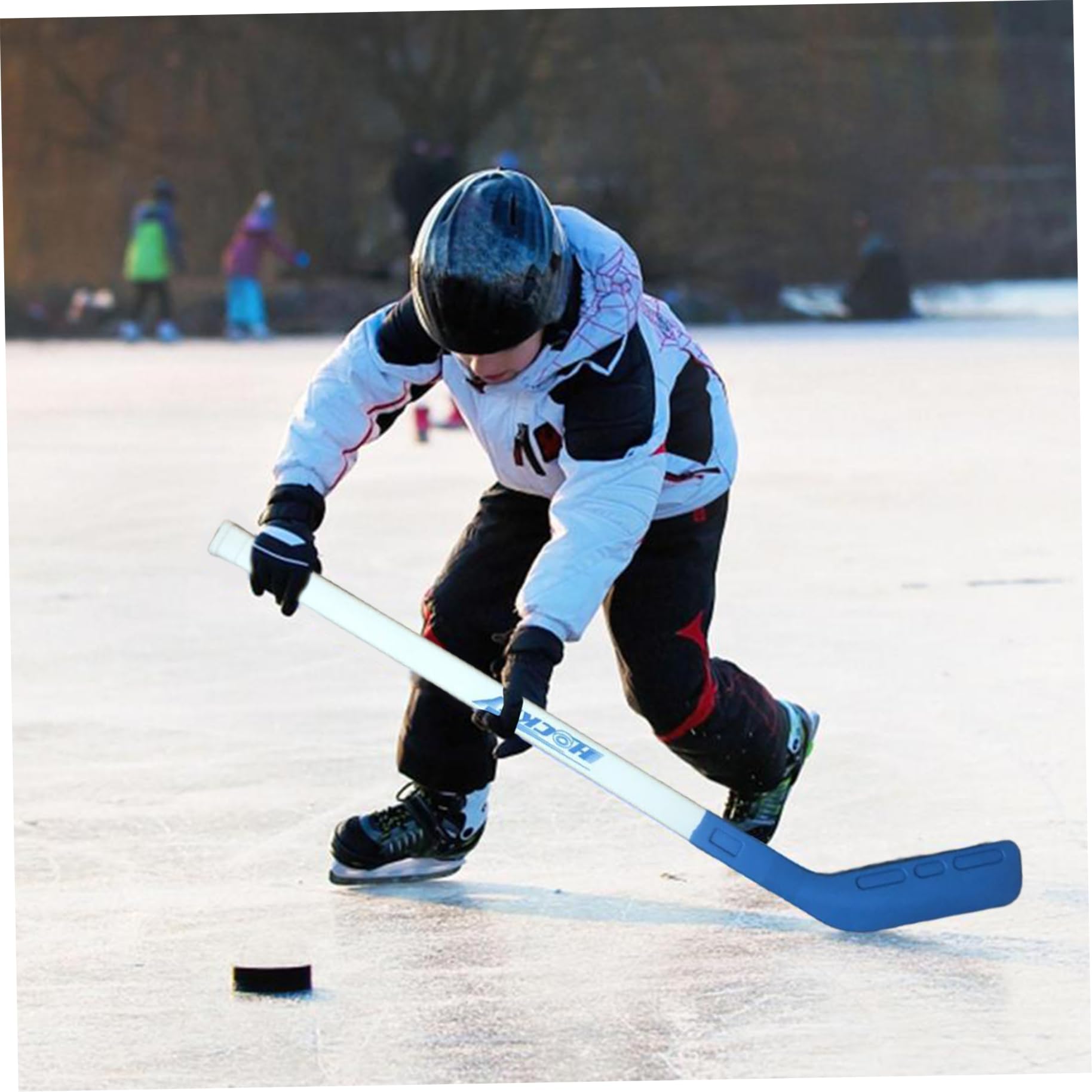 Ensemble de Hockey pour Enfants, Bâton avec 2 Balles, Entraînement Intérieur Extérieur (Bleu Rouge)