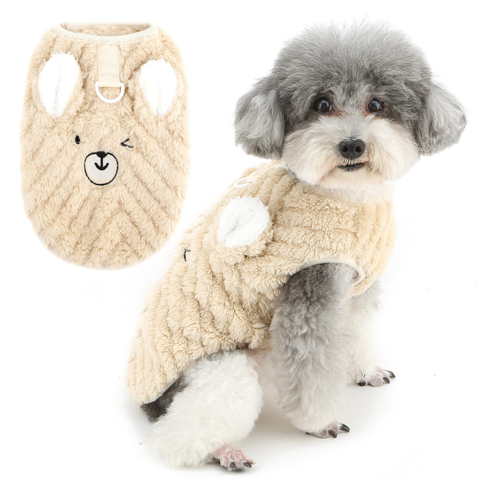 Zunea Fleece Winter Vest Jumper with Leash Ring for Small Dogs Soft Warm Pullover Puppy Sweater Coat Cute Pattern Jacket Clothes Cold Weather Pet Apparel for Chihuahua Yorkie Brown M