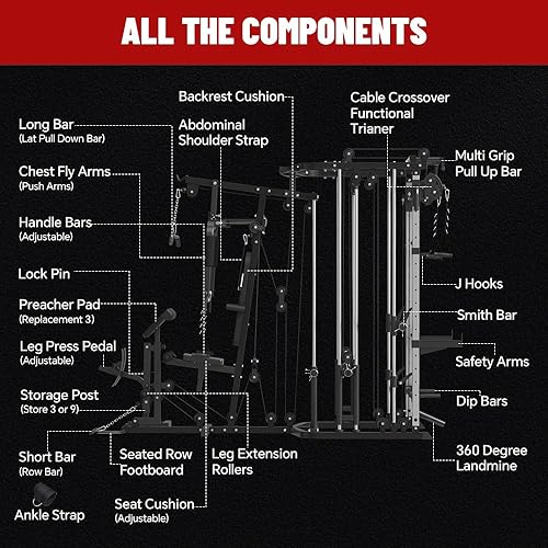 Miniatura 3 de Sistema de gimnasio todo en uno para el hogar, estación de entrenamiento multifunción con máquina Smith, jaula de potencia y sistema de cruce