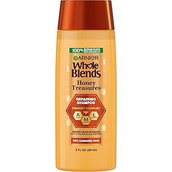 Garnier Whole Blends Honey Treasures Repairing Shampoo, for Dry, Damaged Hair, 3 Fl Oz Travel Size, 1 Count Packaging May Vary