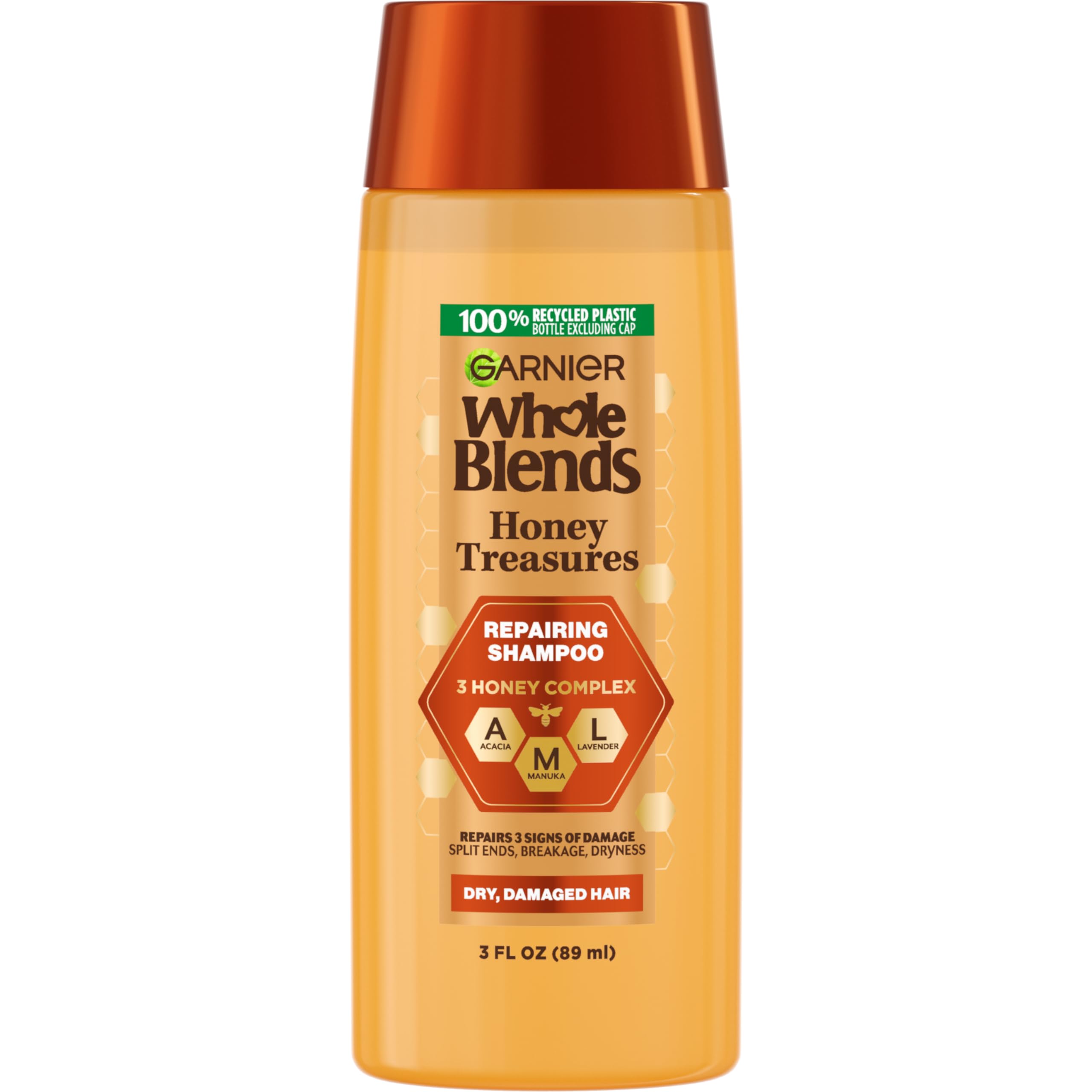 GarnierWhole Blends Honey Treasures Repairing Shampoo, for Dry, Damaged Hair, 3 Fl Oz (Travel Size), 1 Count (Packaging May Vary)