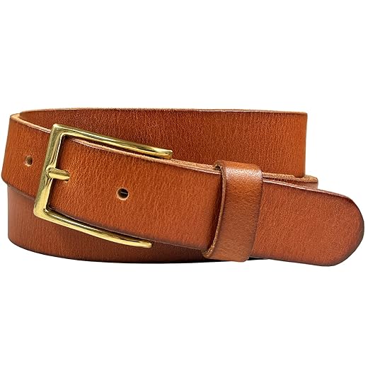 Men's Belts Full Grain Genuine Leather One Piece Casual Dress Belt 1-1/8" (30mm) wide (Tan-Gold, 36)