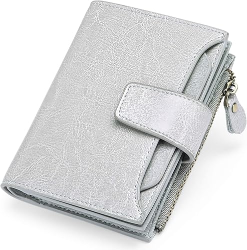 FALAN MULE - Cartera de cuero auténtico para mujer, pequeña, plegable y compacta, con bloqueo de interferencia de radiofrecuencia (RFID)