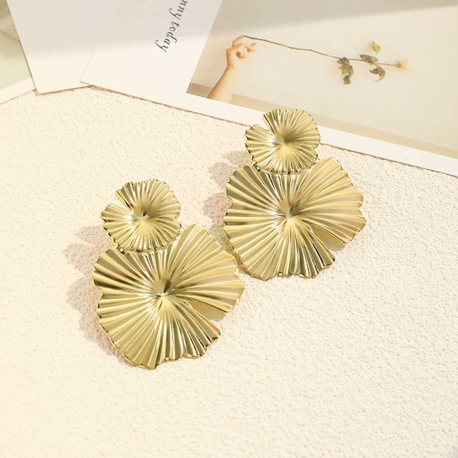 YienDoo Boho Geometric Statement Flower Drop Dangle Earrings Vintage Gold Floral Leaf Earrings Lightweight Geometric Large Statement Earrings Wedding Prom Earrings Jewelry for Women - Image 6