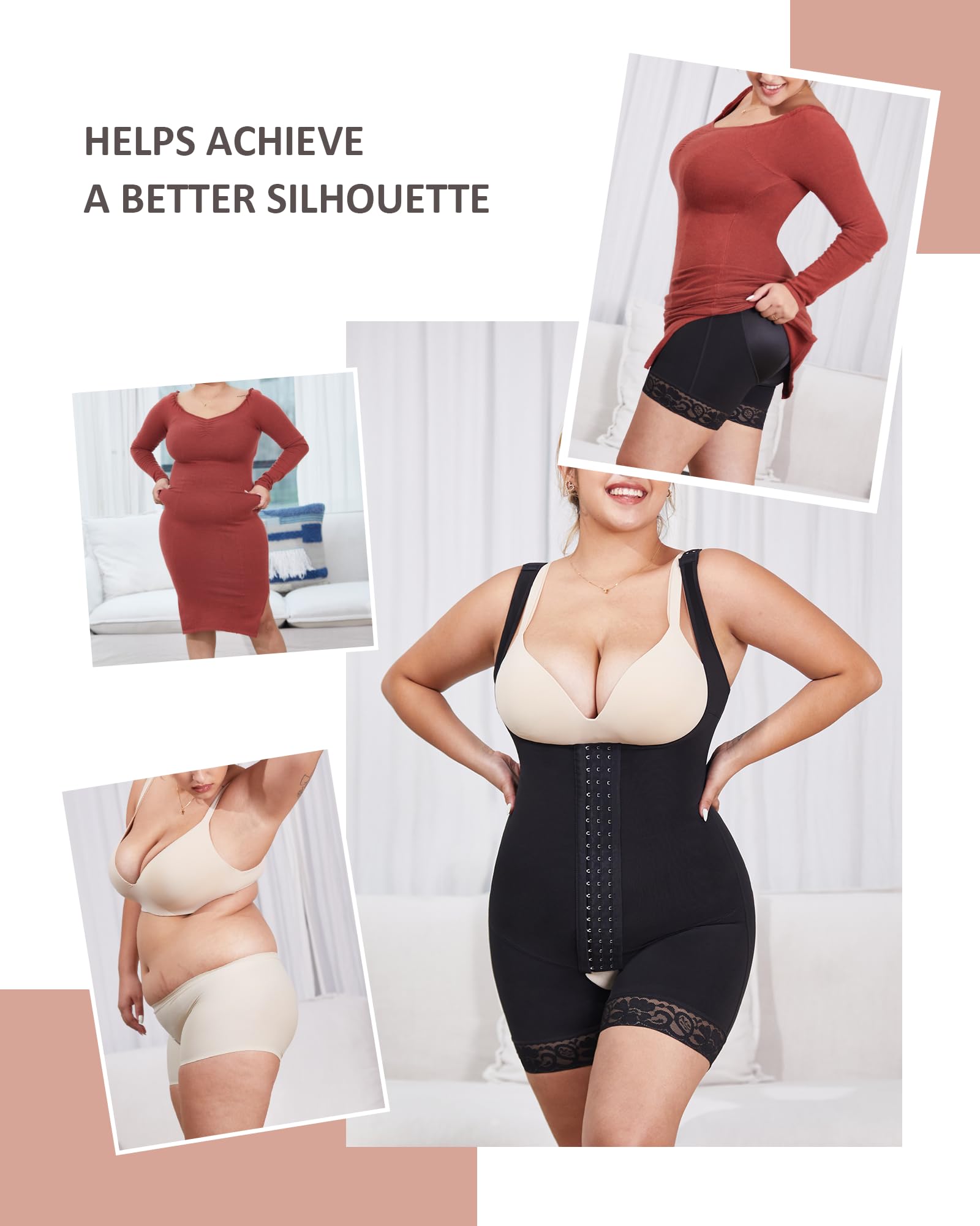 FeelinGirl Gainant Amincissante Ventre Plat Femme Combinaison Body Sculptant Bodysuit Shapewear lingerie Serre Taille