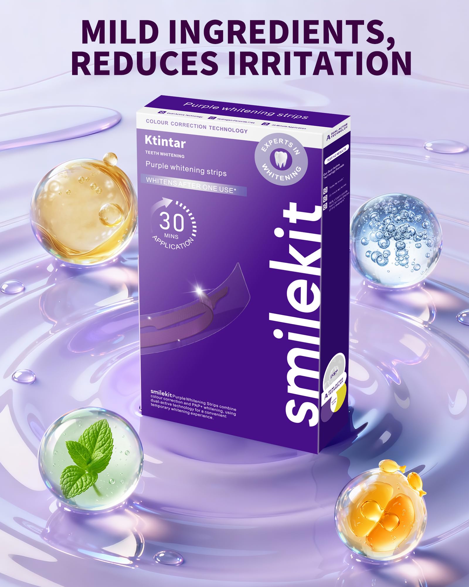 Purple Whitening Strips, Color Correcting Purple Teeth Whitening Strips, Removes Yellow Stains, Enamel Safe for Sensitive Tooth, 30 Min Treatment, 14 Treatmetnts, 28 Strips — view 9