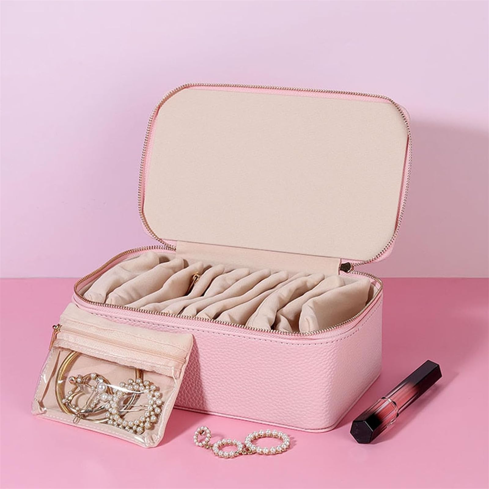 Familiarn - Joyero de viaje con bolsas pequeñas, organizador de joyas portátil de piel sintética para aretes, anillos, pulseras, impermeable, 12 bolsas (amarillo)