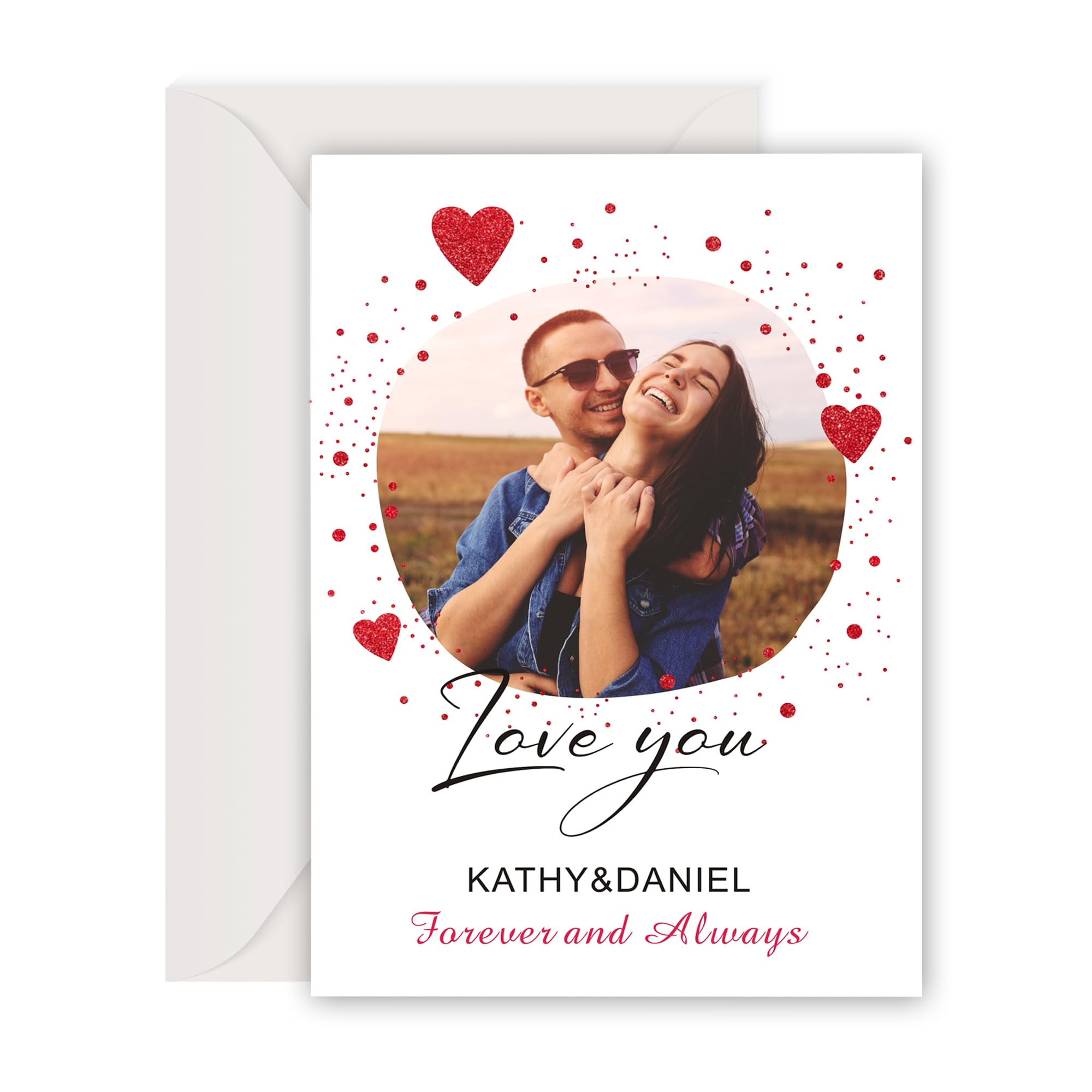 Personalised Valentines Card with Any Photo & Name Valentines Card for Him Husband Wife Her Girlfriend Boyfriend Print on Both Sides Valentines Cards Gifts for Couples with Envelope (Design 1)