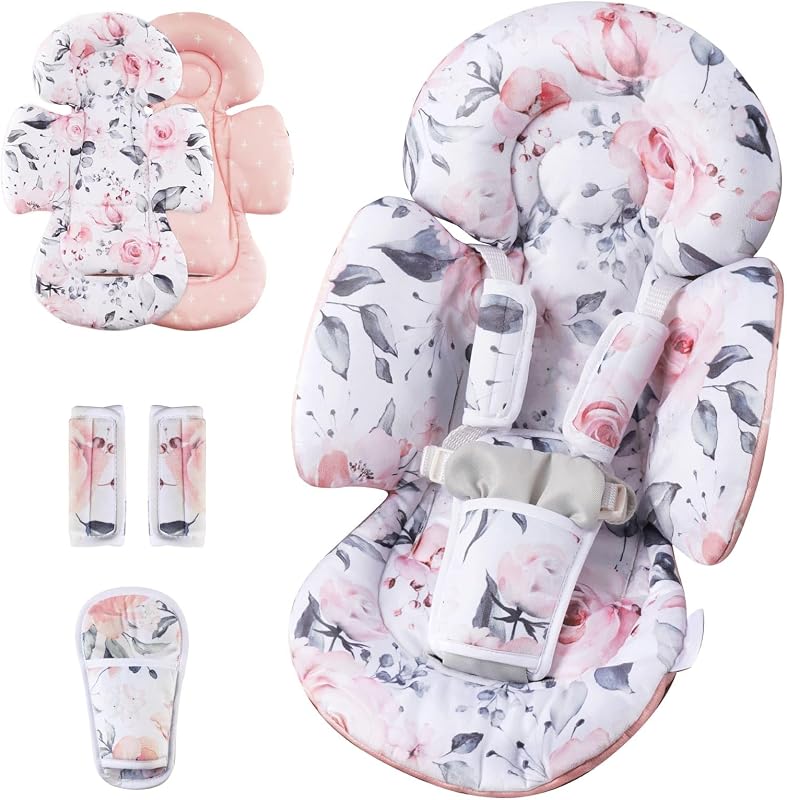 Generic Infant Car Seat Insert Compatible with Mamaroo Swing & Graco Swing and Infant Car Seat, Newborn Insert Baby Head Body Support, Reversible Design, Breathable Soft Fabric, 1Pcs - Pink Floral