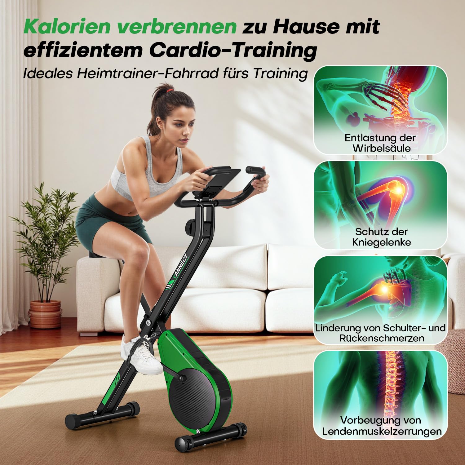 Heimtrainer Fahrrad Klappbar,VANNECT Hometrainer Fahrrad Klappbar,Ergometer Heimtrainer mit 16 Stufen Magnetwiderstand,Herzfrequenzsensor,LCD-Monitor & Komfort-Sitz für Zuhause & Büro,bis 150kg