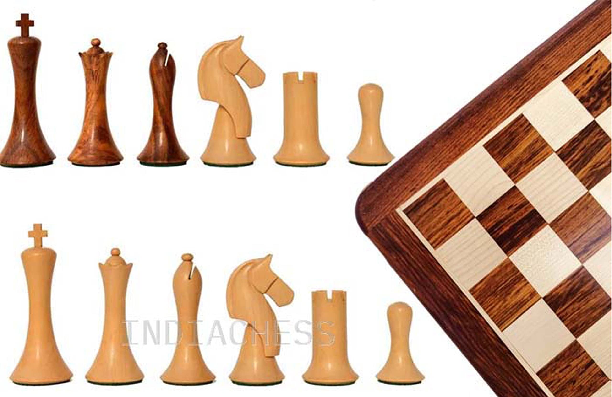 Combo Ulbrich Series - Piezas de ajedrez de madera de lujo de 3.75 pulgadas, piezas de ajedrez de madera exclusivas de boj King y Sheesham - ROOLCHESSMALL