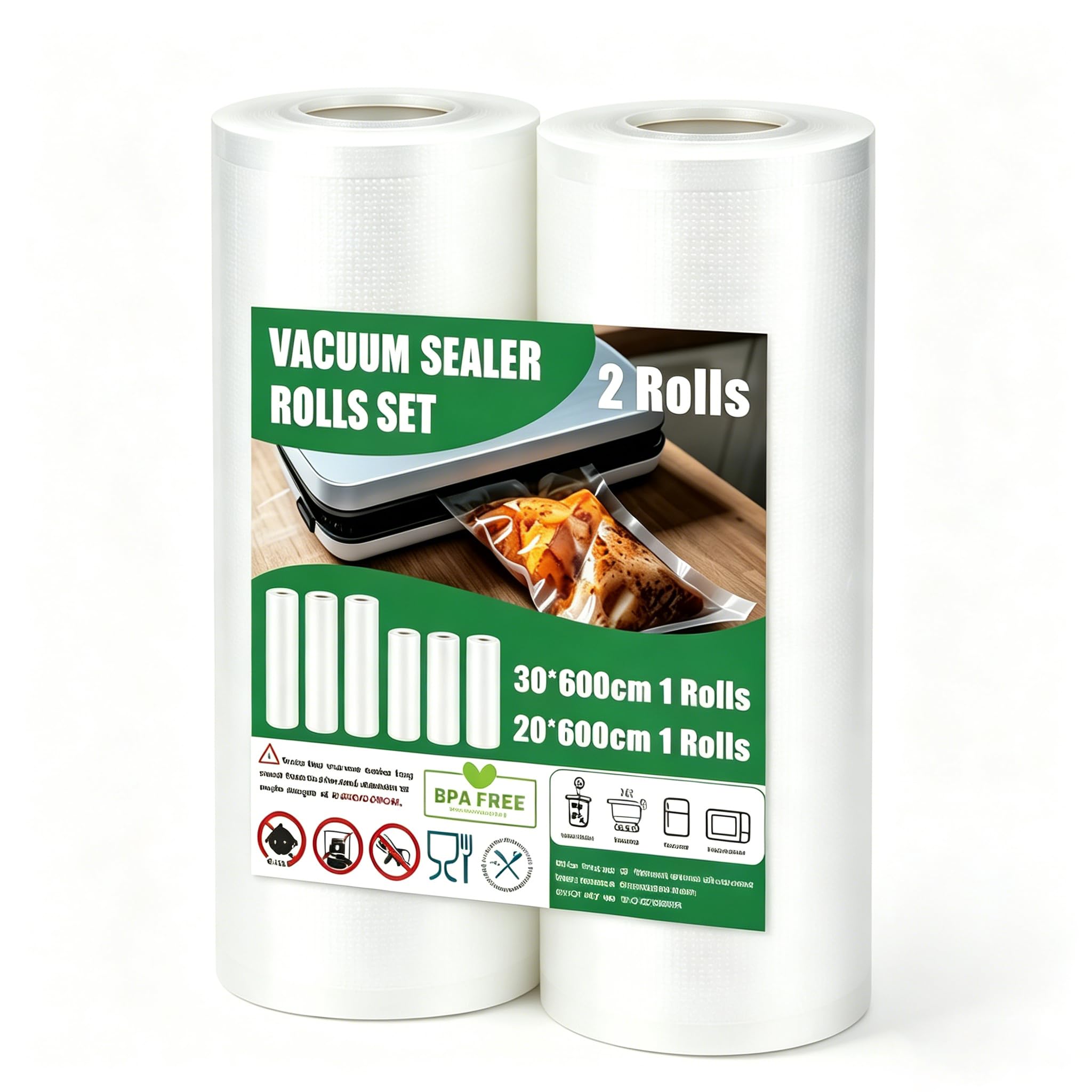 Vakuumierbeutel Rollen Set - Vakuumierfolie 190µm - Vakuumrollen BPA-frei für Alle Vakuumierer, Kochfest und Sous Vide Gefrierbeutel