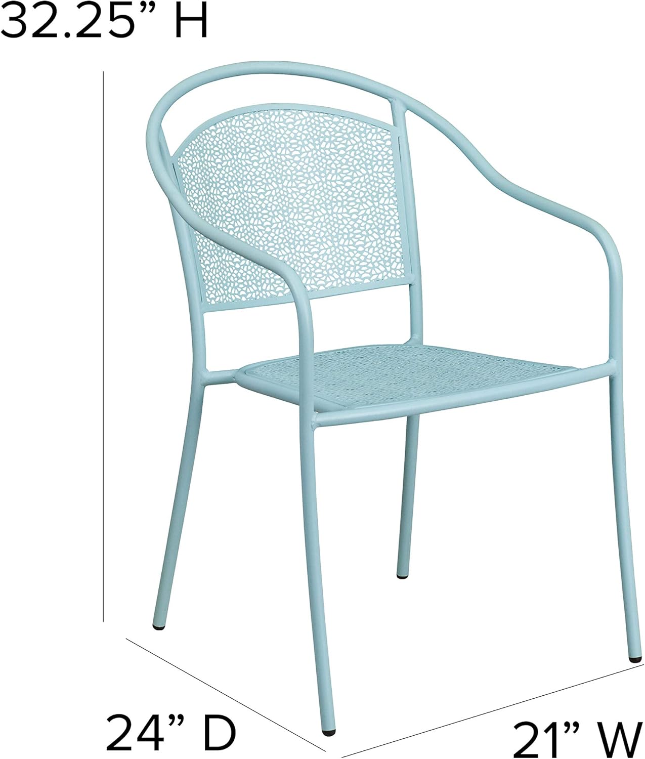EMMA + OLIVER Commercial Grade Sky Blue Indoor-Outdoor Steel Patio Arm Chair with Round Back