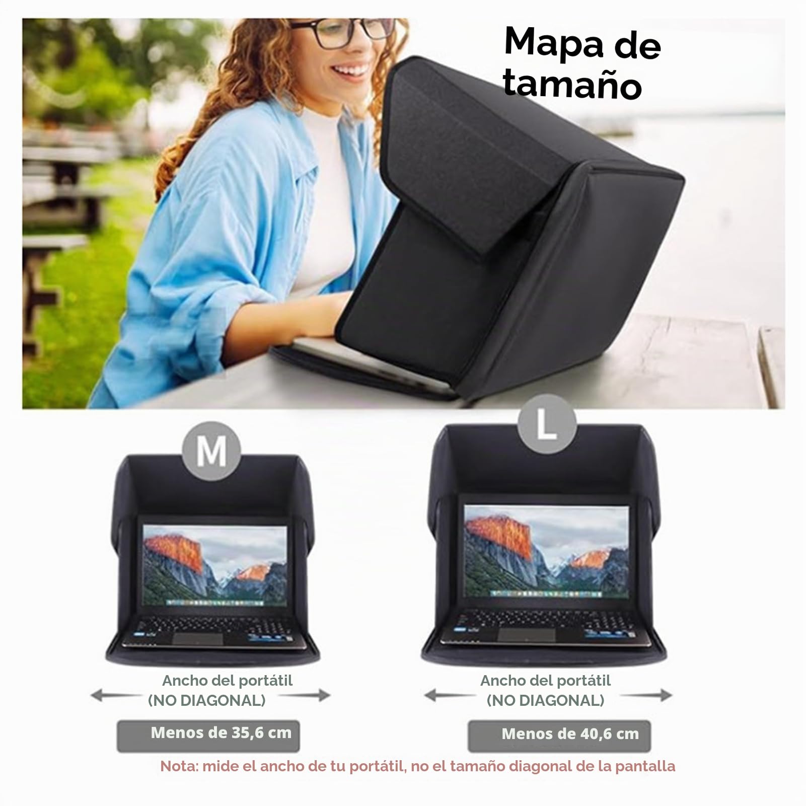 Parasol para Ordenador, Antideslumbrante para Portátil, Capucha con Pantalla De Privacidad Ligero, Ergonómico para Trabajar En El Exterior para 14 Pulgadas, Ángulo Ajustable, Plegable