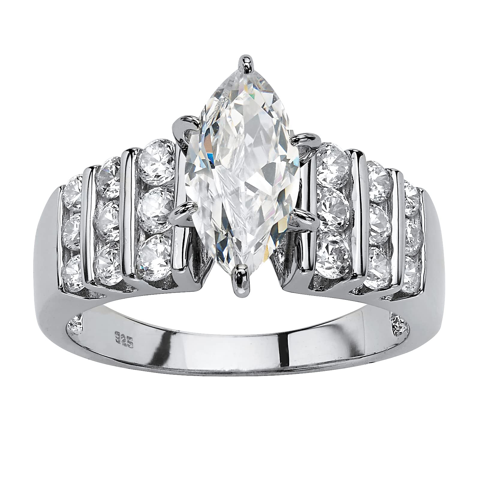 Palm Beach JewelryPlatinum-Plated .925 Sterling Silver Marquise Cut Cubic Zirconia Engagement Ring