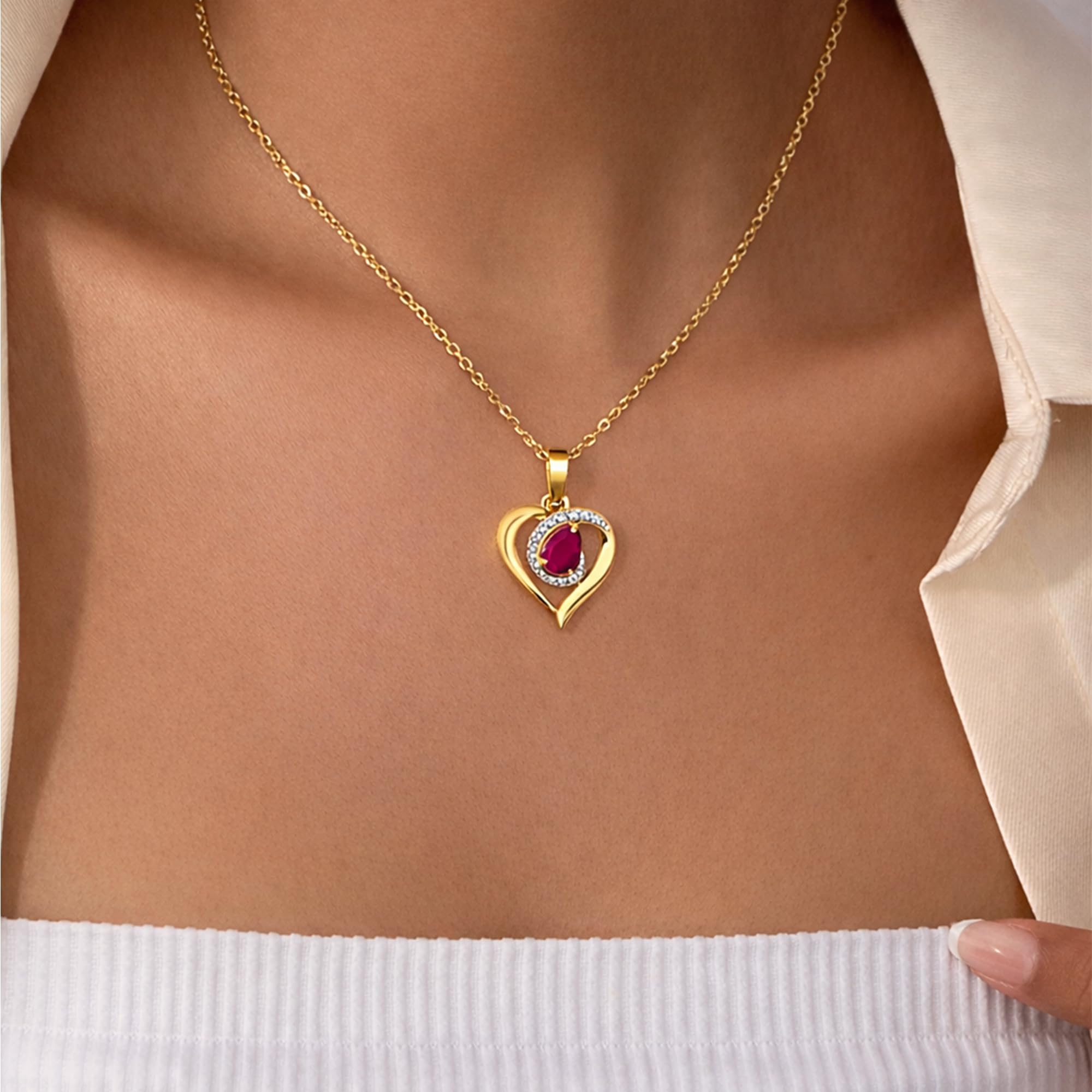 Echte Edelstein Herzkette Damen aus 925 Silber – Halskette mit Herz-Anhänger Schmuck Geschenk für Frauen & Freundin