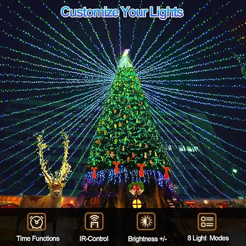 Miniatura 109 de Luces de Navidad de 200 pies con 500 luces LED para exteriores, tira de luces extralargas, cable transparente, impermeable, 8 modos de temporizador